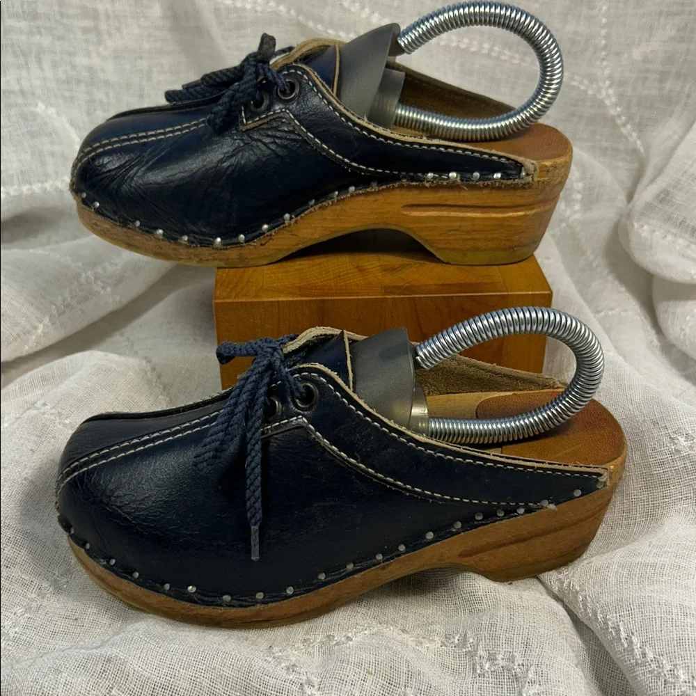 Made in Sweden leather and wood children’s clogs